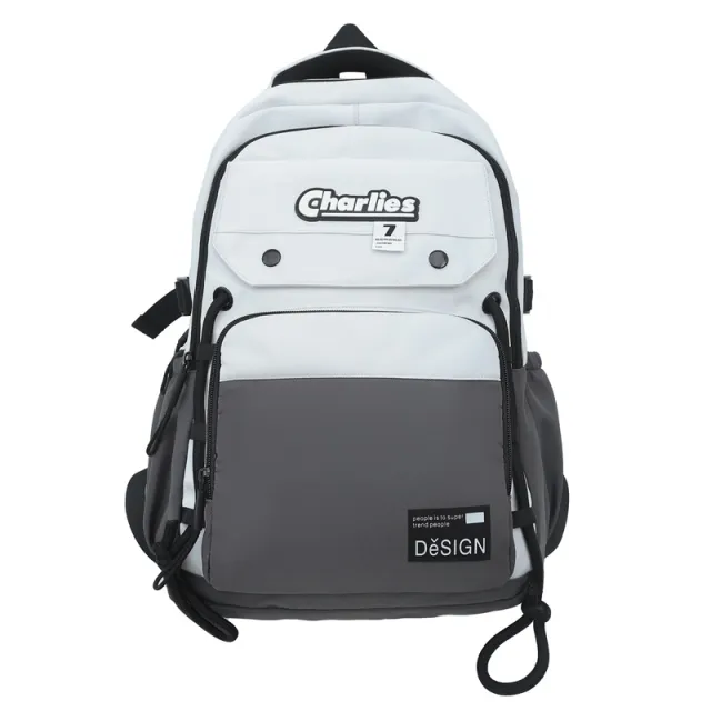 Large Capacity Men's Contrast Color Double Fashion Cool College Student Couple Backpack Gray - Shop at LoveMi