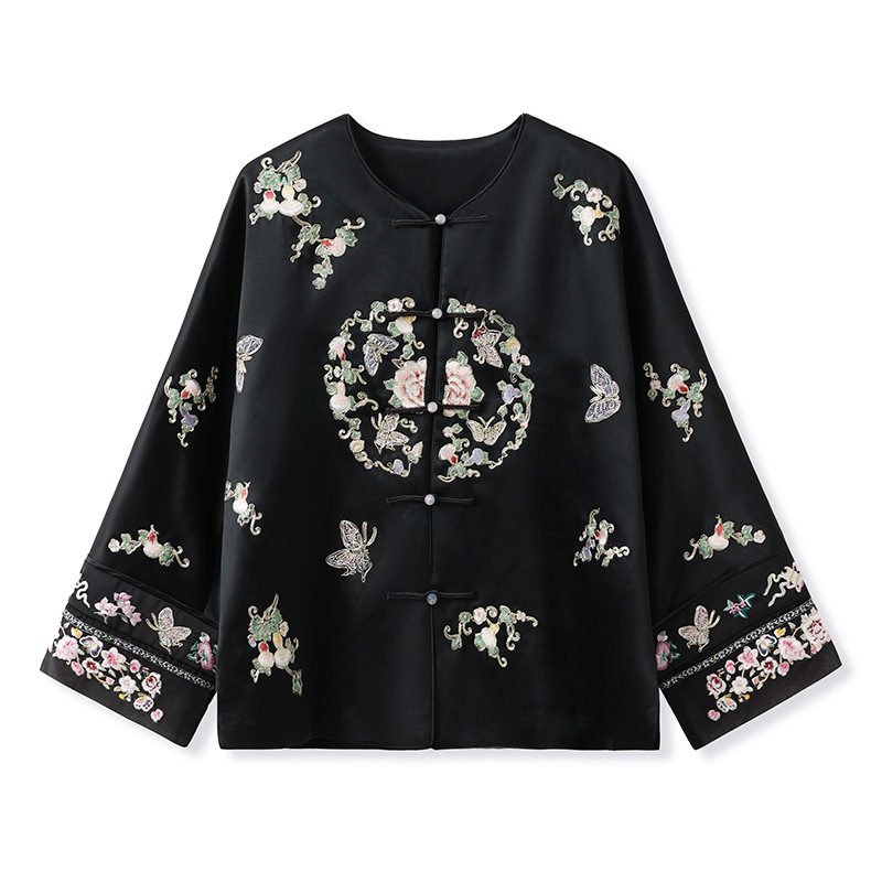 Chinese Style High-grade National Style Acetate Coat Unique Printed Embroidered Long-sleeved Top