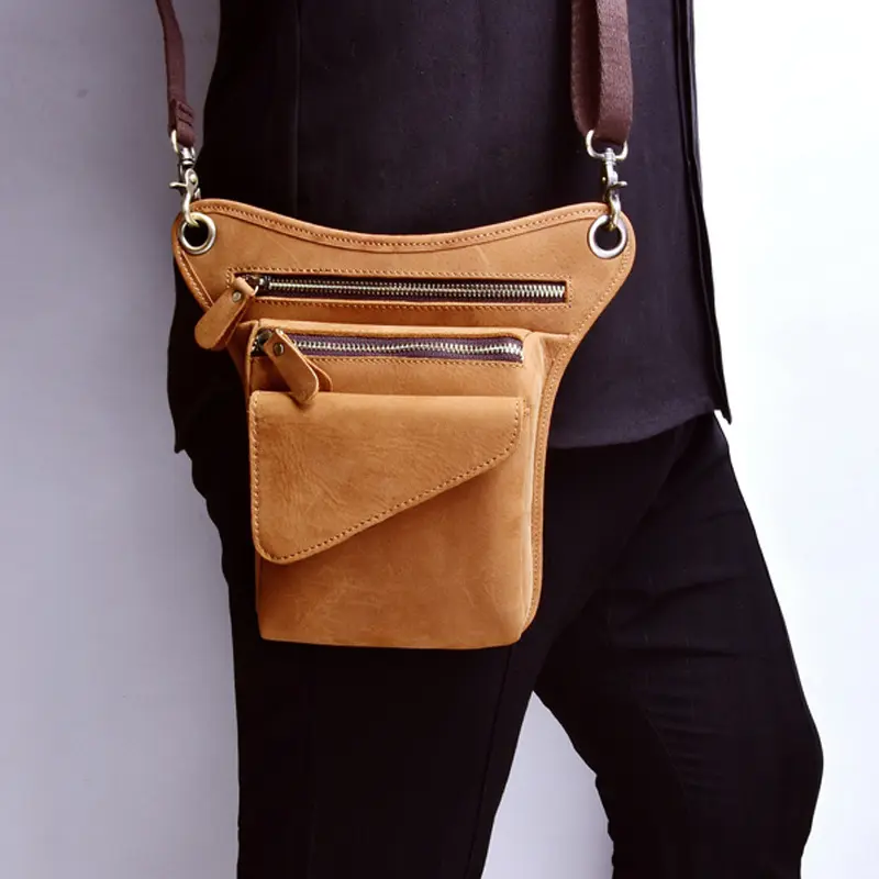 Genuine Leather Mens Waist Bag Outdoor Tactical