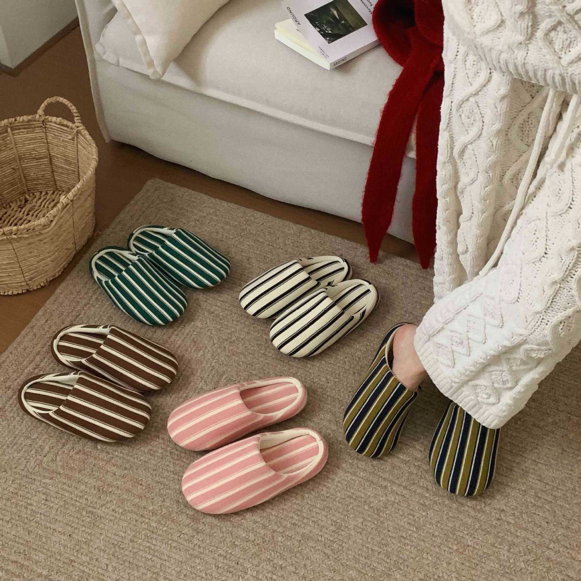 Home Air-conditioned Room Floor Shoes Personalized Striped Cotton And Linen Slippers