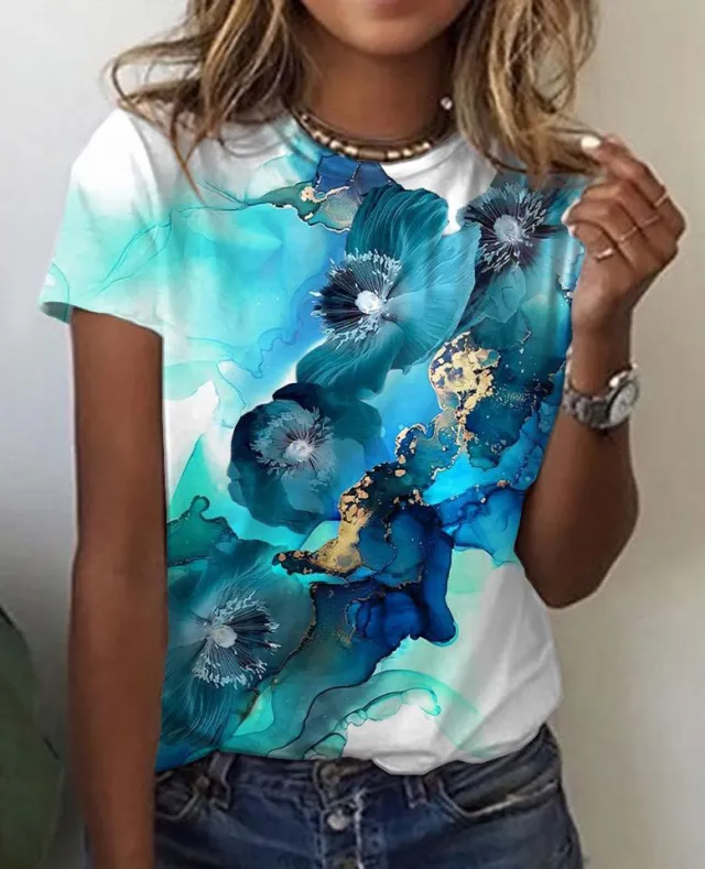 Pattern Painting 3D Printing Short sleeved Women's T shirt Pattern 3 L - Shop at LoveMi
