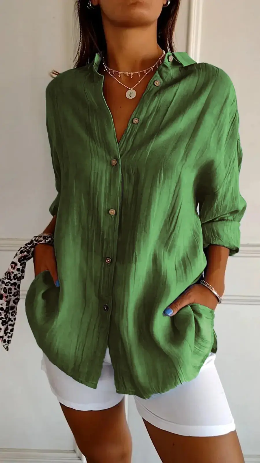 Lapel Long Sleeve Shirt Women's Single-breasted Pleated Shirt Tops Clothing