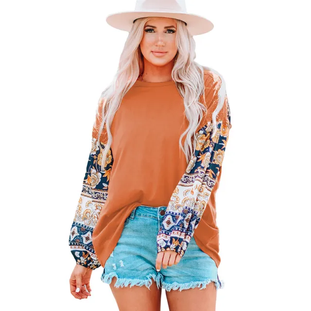 Women's National Style Long sleeved Printed Top T shirt Lc2513682 Brown - Shop at LoveMi