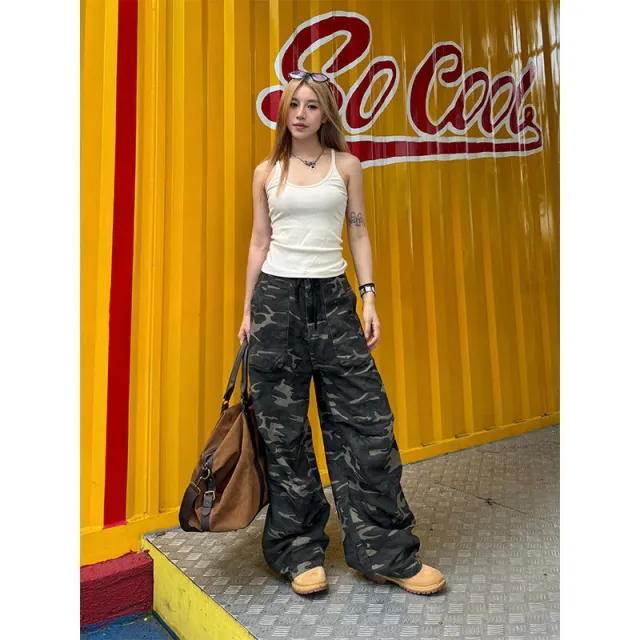 Women's Plus Size American style Straight Pleated Camouflage Jeans Camouflage Color 4Xl - Shop at LoveMi