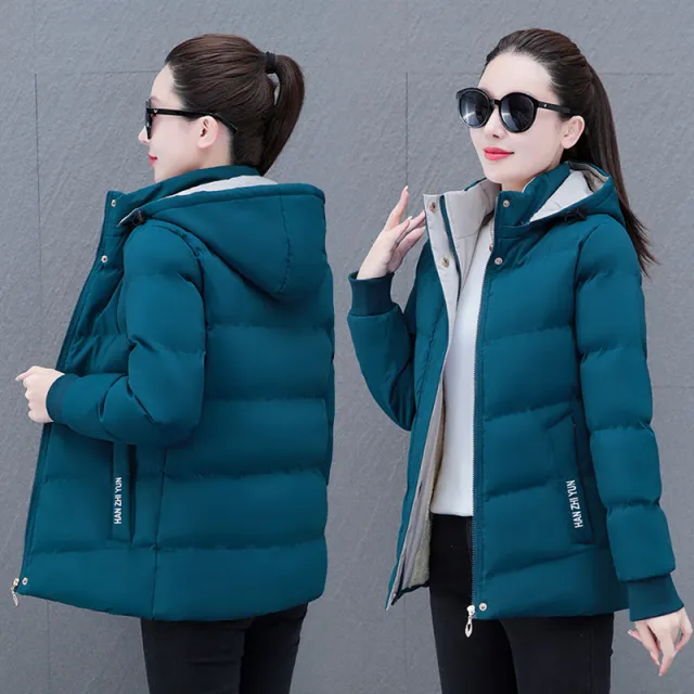 Winter Fleece lined Thick Middle aged Mom's Lamb Fleece Hooded Down Cotton Coat For Women Blue - Shop at LoveMi