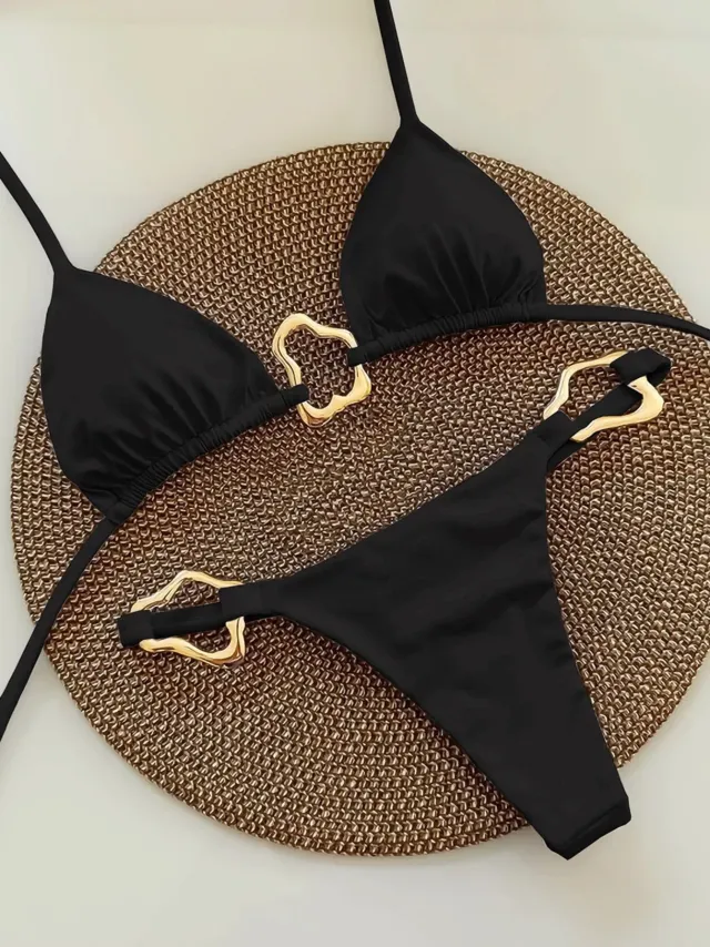 Ladies New Swimsuit Solid Color Hollow Suit Black - Shop at LoveMi