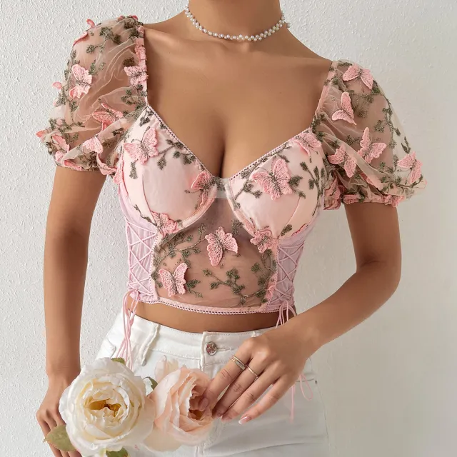 Summer New Backless See through Sling Stitching Mesh European And American Vest Pink - Shop at LoveMi