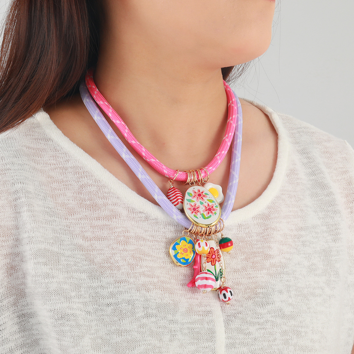 Small Flower Multi-layer Pendant Necklace For Women Poached Egg Small Fish Flower