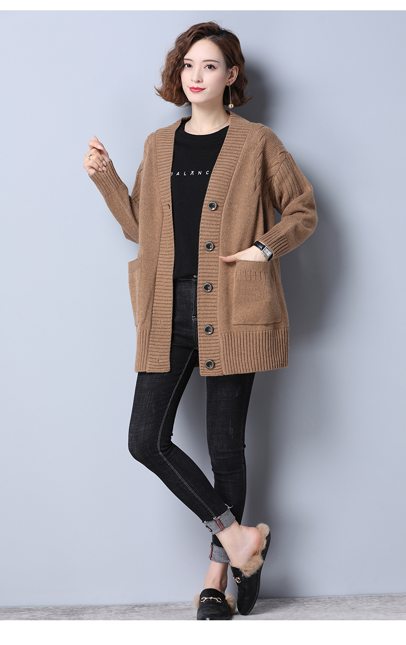 Women's Knitted Loose Mid-length Sweater Cardigan Coat
