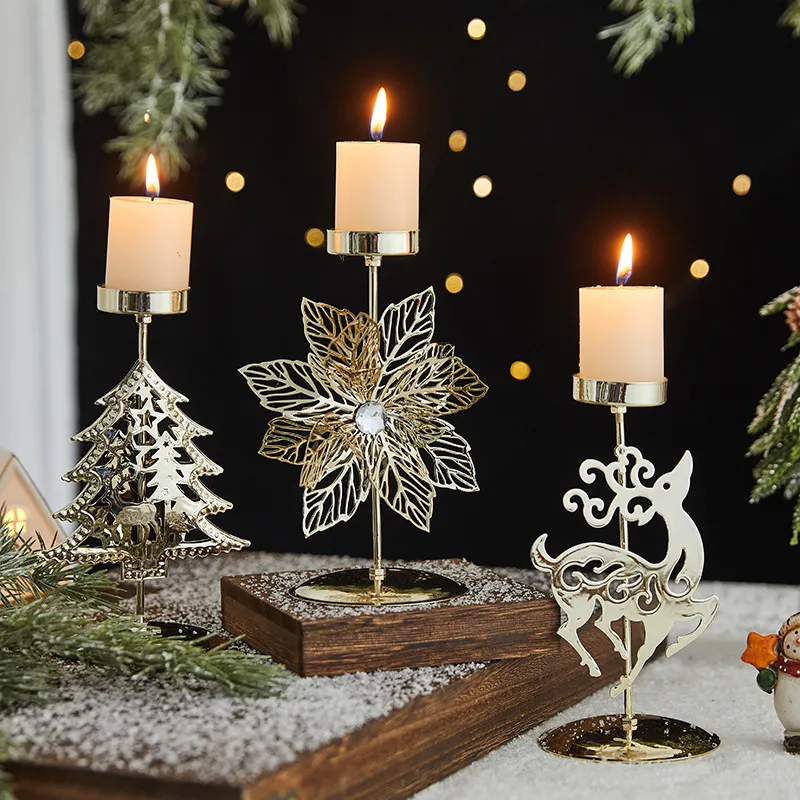 Romantic Christmas Wrought Iron Candlestick Candle Tray Decoration – image 3