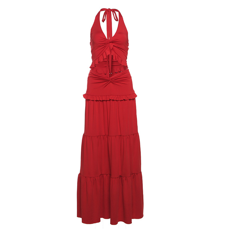 Women's Fashion V-neck Halter Vest High Waist Skirt