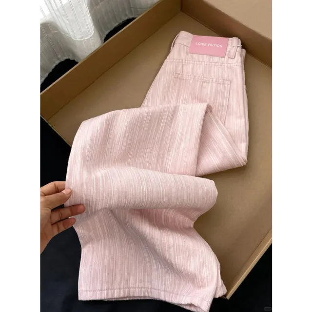 Striped Wide Leg Jeans Women's High Waist Pink Extended Version - Shop at LoveMi