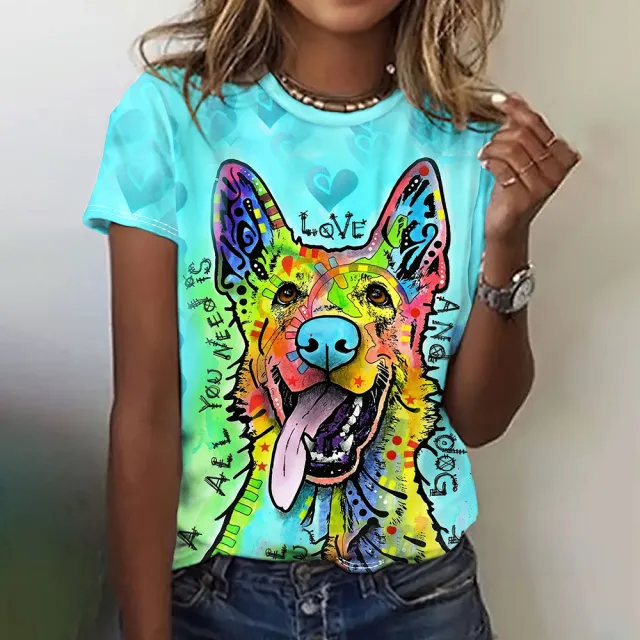 Fun Animal Pattern Women's T shirt Casual Short Sleeve 3E5Zi38 5Xl - Shop at LoveMi