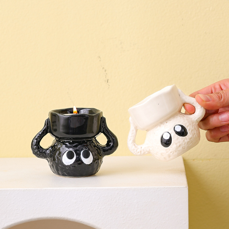 Soporte de Vela de Cerámica Carboncillo Kawaii para el Escritorio - imagen 1