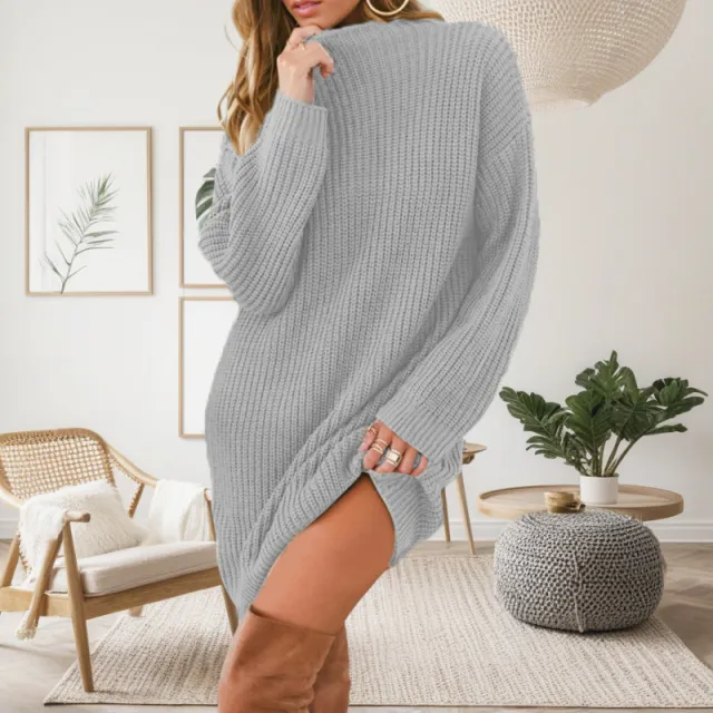 Loose Mock Neck Pullover Solid Color Women's Knitted Sweater Women Light Gray - Shop at LoveMi