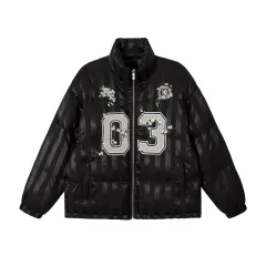 Warm Bread Embroidered Sports Cotton-padded Jacket - Black - View 1