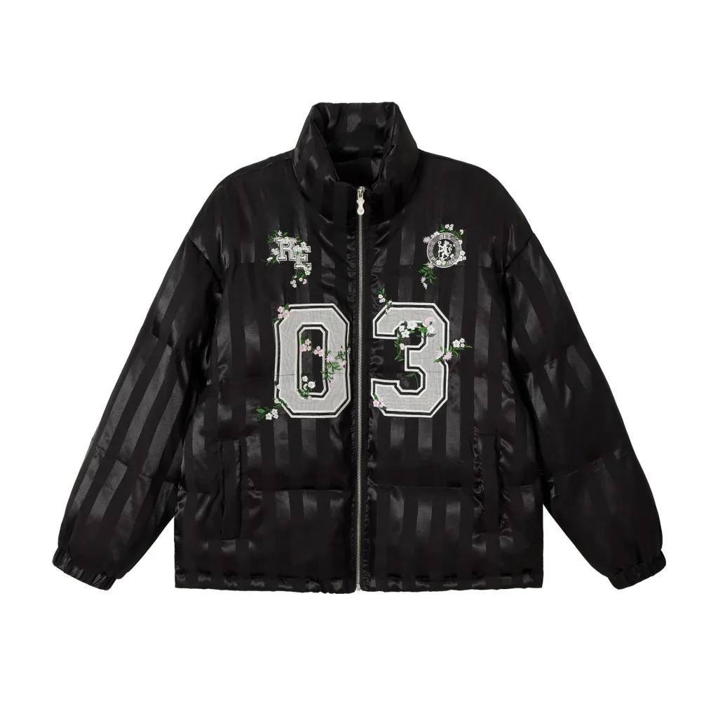 Warm Bread Embroidered Sports Cotton-padded Jacket - Black
