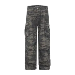 Retro Washed Camouflage Workwear With Pocket Straight Loose Jeans - Camouflage Colour - View 1