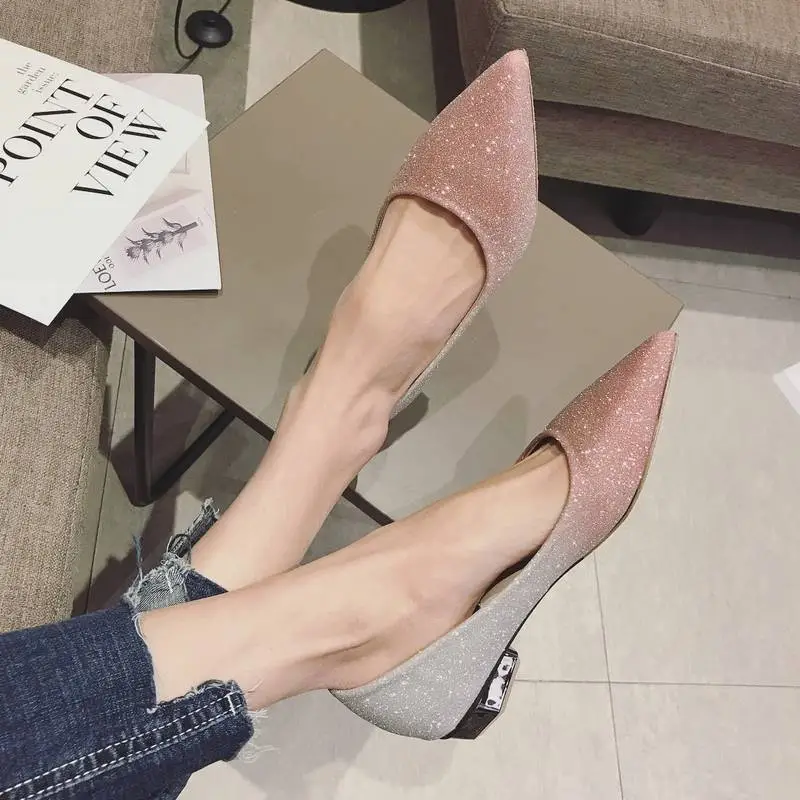 Women's Fashion Gradient Color Low Heeled Flat Shoes - Champagne-38