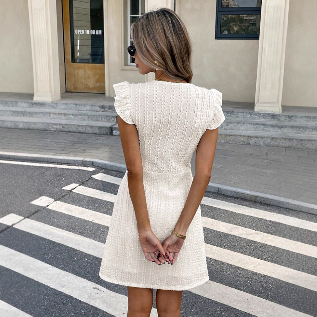 European And American V-neck Cardigan Flounced Sleeve Dress