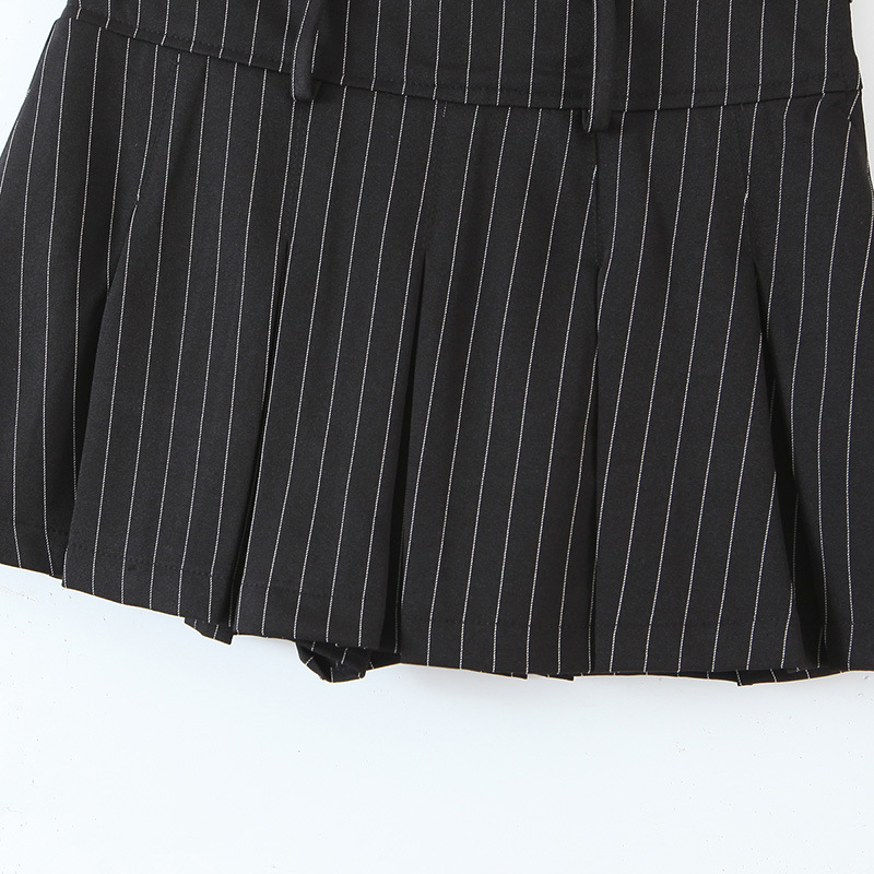 Title 13, British Style High Waist Thin Striped Pleated S...