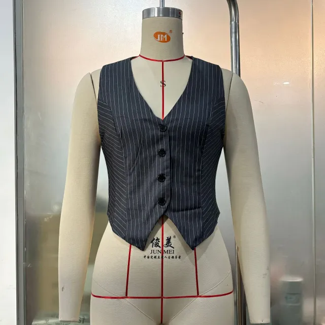 Suit Striped Navel Short Breasted Button Vest Gray - Shop at LoveMi