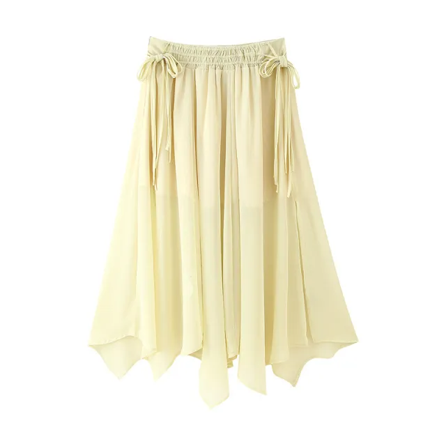 Yellow Irregular String Decoration Chiffon Skirt Picture Color - Shop at LoveMi