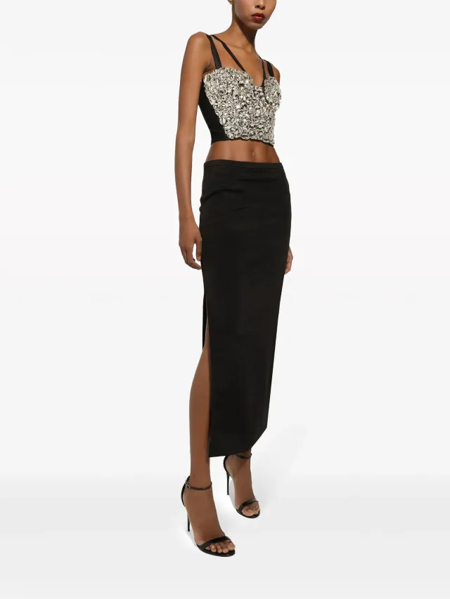 Rhinestone Vest Long Skirt Women's Two piece Suit Black - Shop at LoveMi
