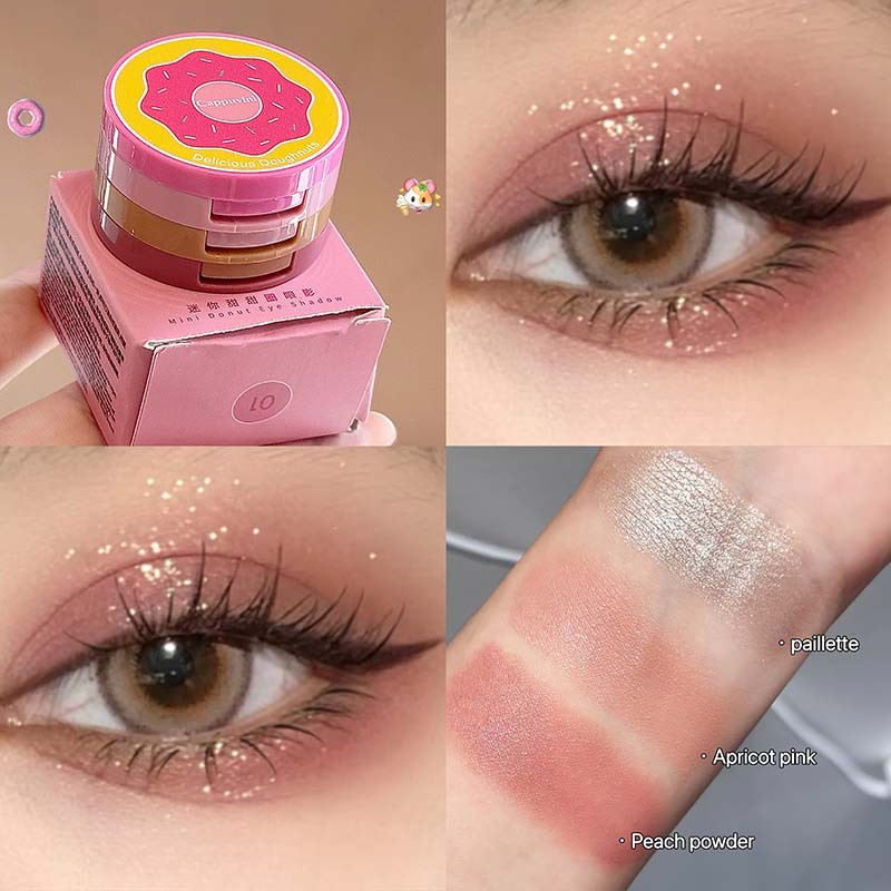 Cute Thin And Glittering Matte Daily Three-color Mini Donut Eye Shadow 6