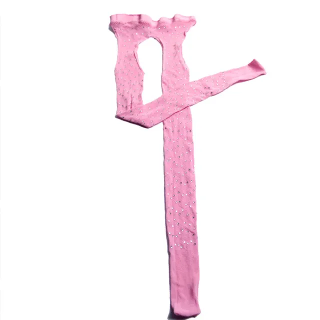 Rhinestone Quartz Four Sides Carved Empty Fishnet Stockings Crotch Free Pink - Shop at LoveMi