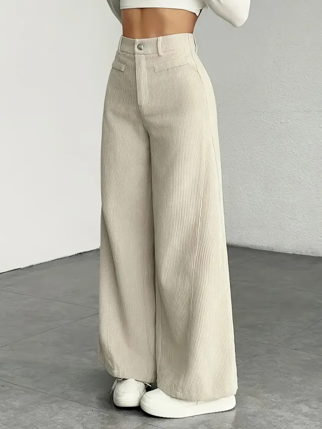 High Waist Wide Leg Pants With Vertical Stripes Straight Mopping Pants Commuter's All matching Apricot - Shop at LoveMi