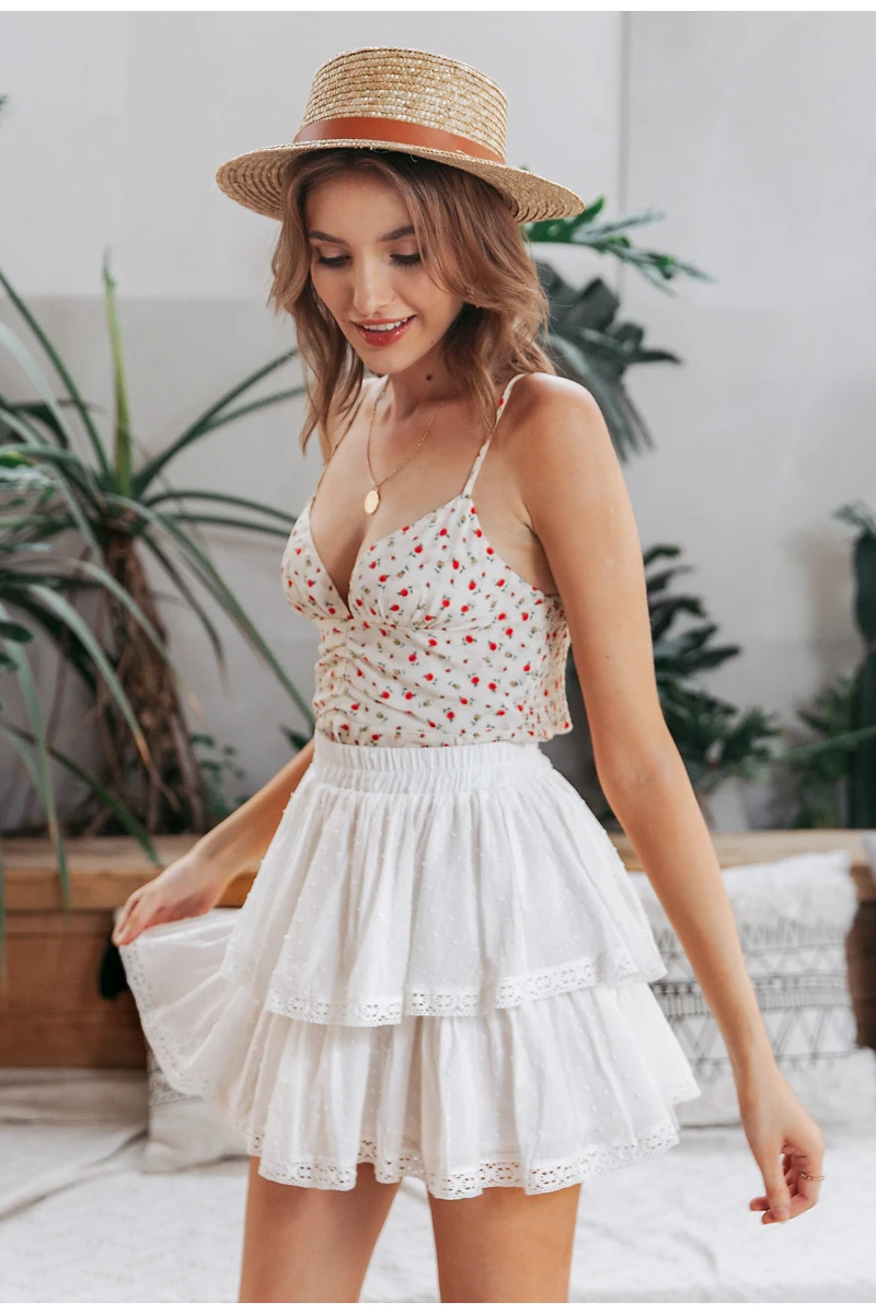 Title 11, White ruffled lace skirt for women. Create roma...