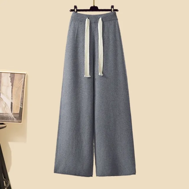 Salt Design Sweater Top Matching Slimming Casual Wide leg Pants Three piece Set 3675 Gray Casual Pants - Shop at LoveMi