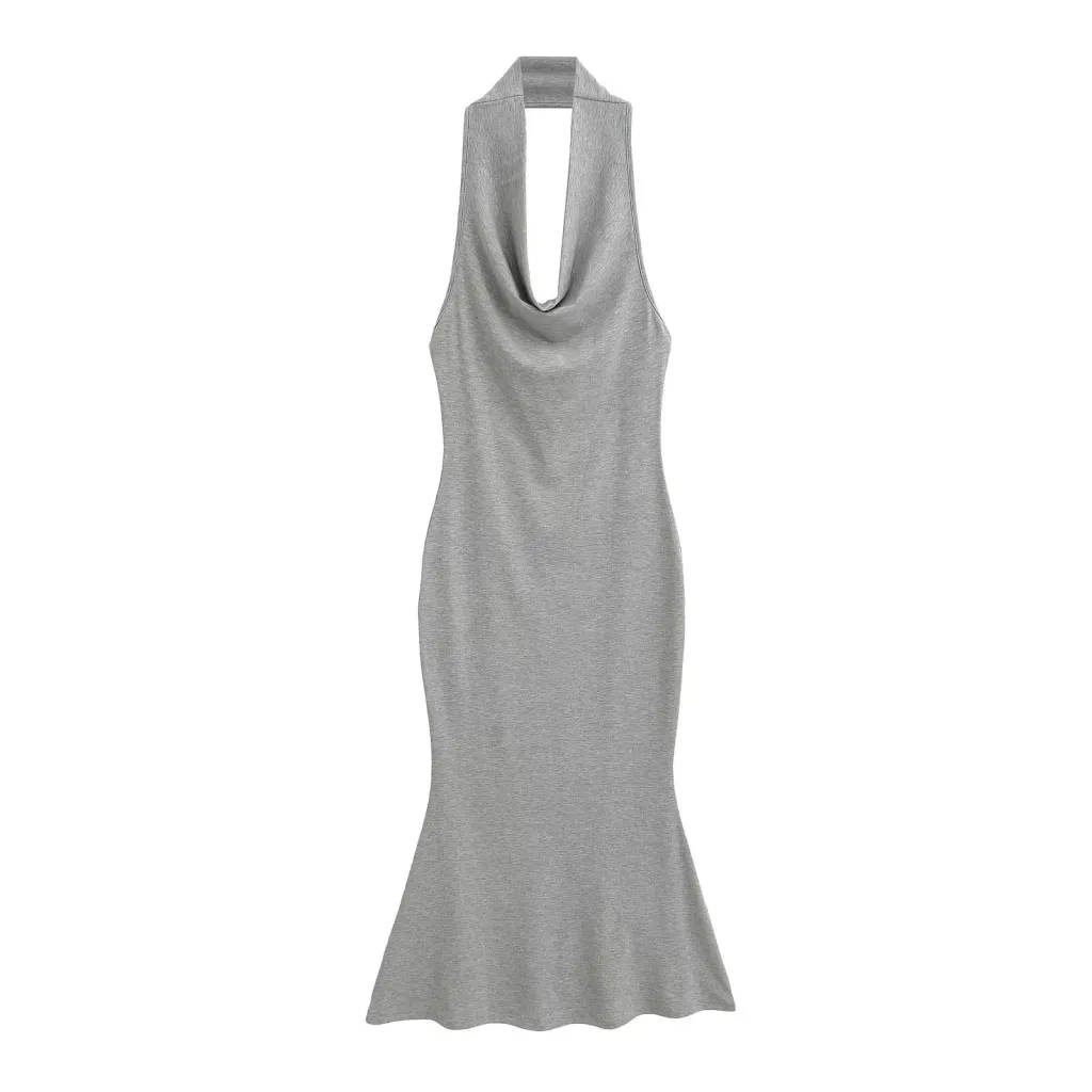 Bare Back Tight Sexy Sheath Fishtail Dress - Light Grey
