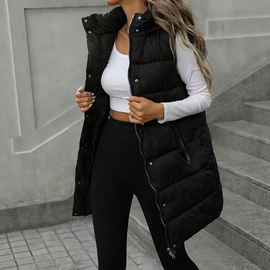 Women's Fashionable Warm Long Hooded Vest