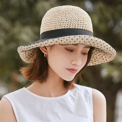 Straw Hat Japanese Style Beach Hat Face-covering Hat Women's Summer Mesh New Style Fisherman Hat Sun Protection Sun Hat Spring And Autumn Sun Hat -... - View 1