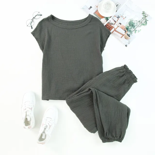 Women's Loose Casual Short Sleeve Sports Set Gray - Shop at LoveMi