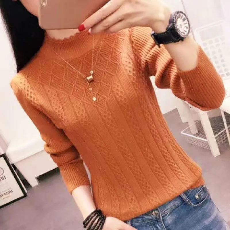 Women's Half Turtleneck Pullover Solid Colour - Orange