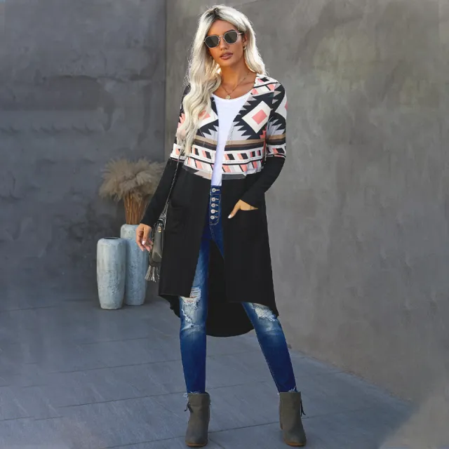 Mid length Knitwear Cross border Slim fit Fashion Cardigan Long sleeved Jacket Black - Shop at LoveMi