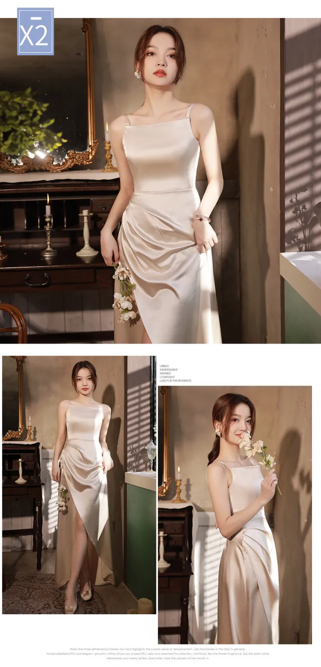 Simple And Light Luxury Satin Sisters Group Party Formal Dress Champagne B Style - Shop at LoveMi