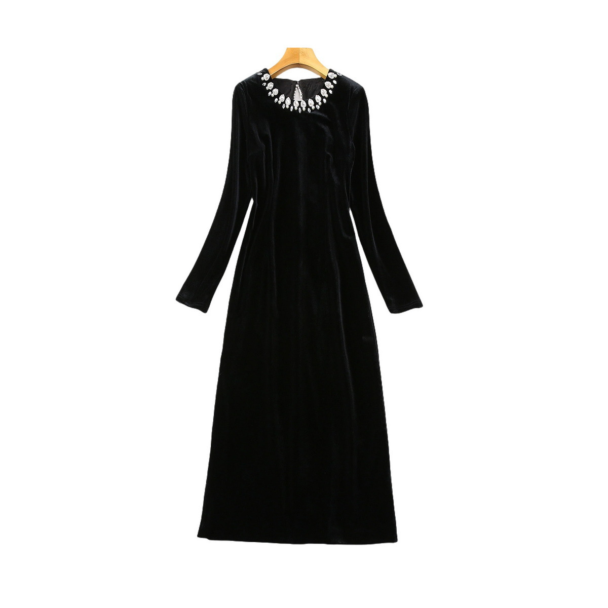 Velvet Long-Sleeve Beaded Dress, picture 4 of 5