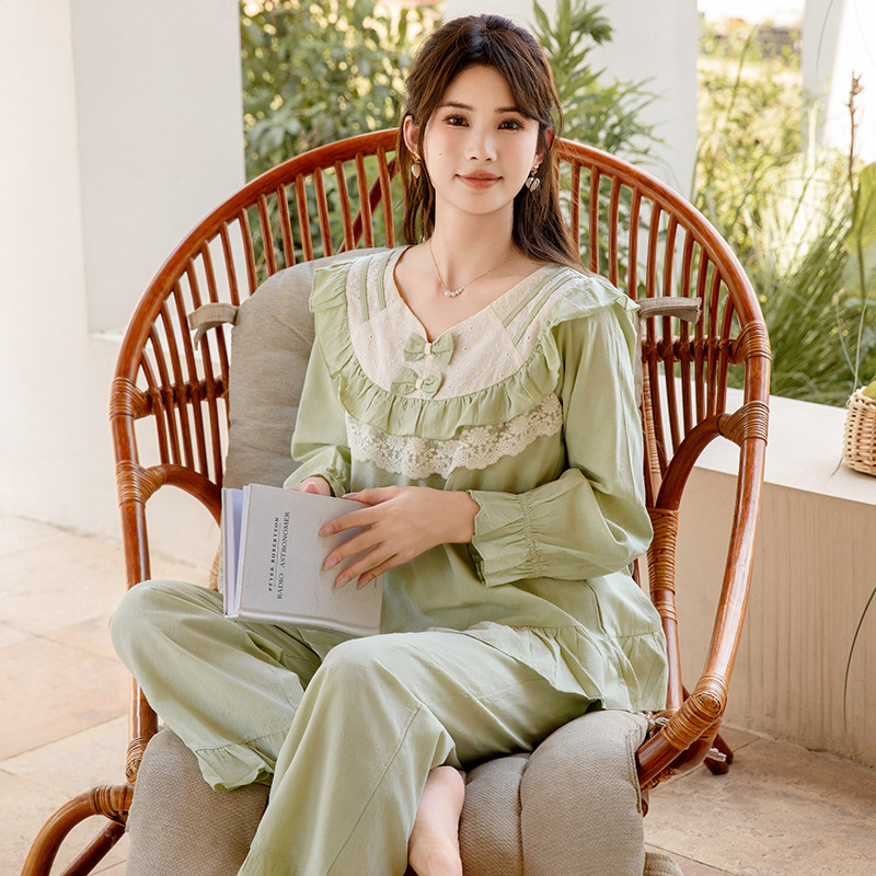 Women's Court Retro Long Sleeve Thin Pajamas Suit