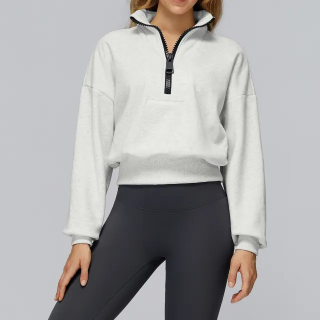 Sports Sweater Stand Collar Loose Windproof Warm Flower Gray - Shop at LoveMi