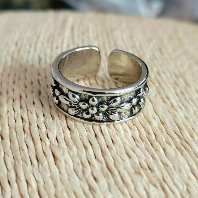 Vintage Antique Silver Gold Flower Open Ring Retro Color - Shop at LoveMi