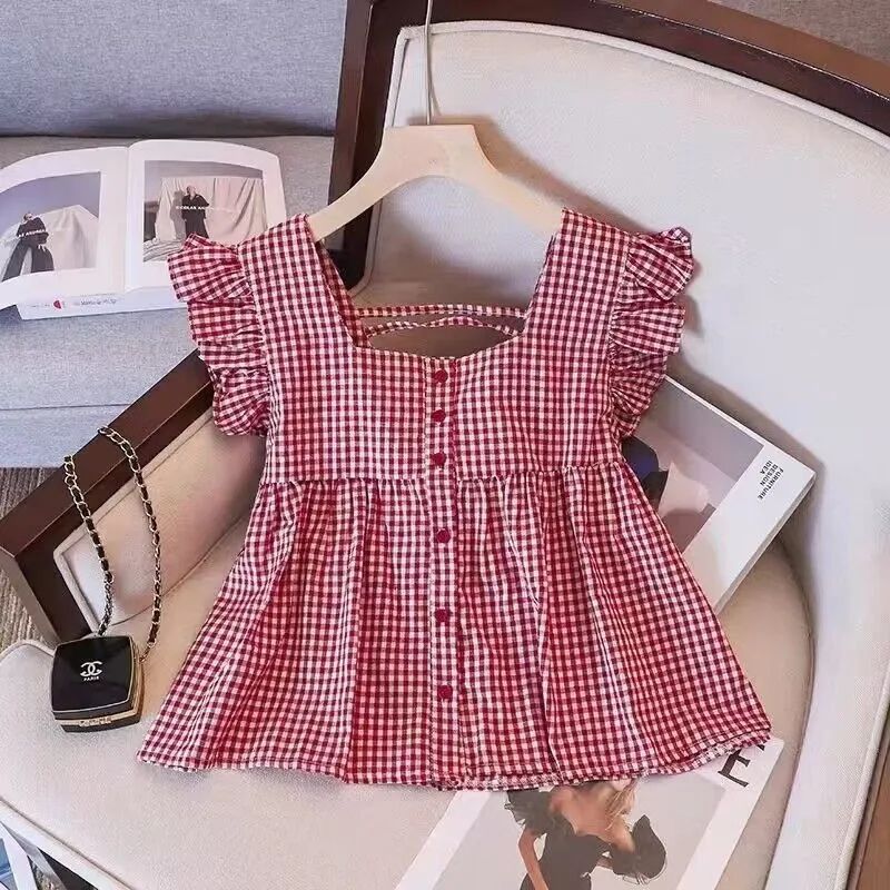 Women's Summer Square Collar Loose All-match Backless Small Doll Shirt