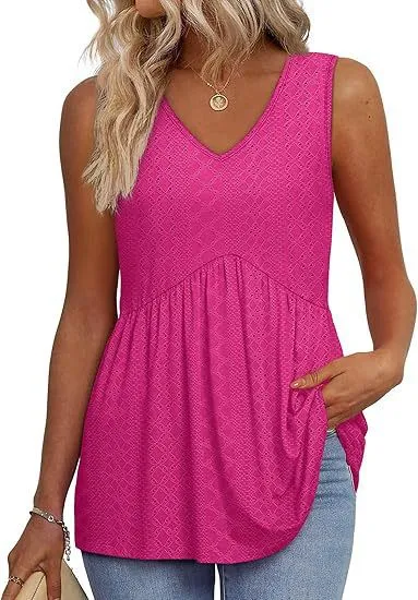 Women's Elegant Sleeveless V neck Elegant Ruffle Top Rose Red - Shop at LoveMi