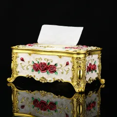 Household Mild Luxury Retro Paper Extraction Box - Golden White Red Rose - View 1