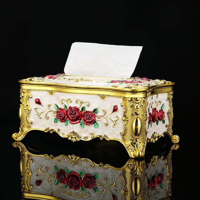 Household Mild Luxury Retro Paper Extraction Box Golden White Red Rose - Shop at LoveMi