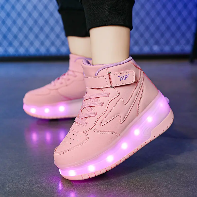 Youth Leather Ice Skates Double Wheeled Walking