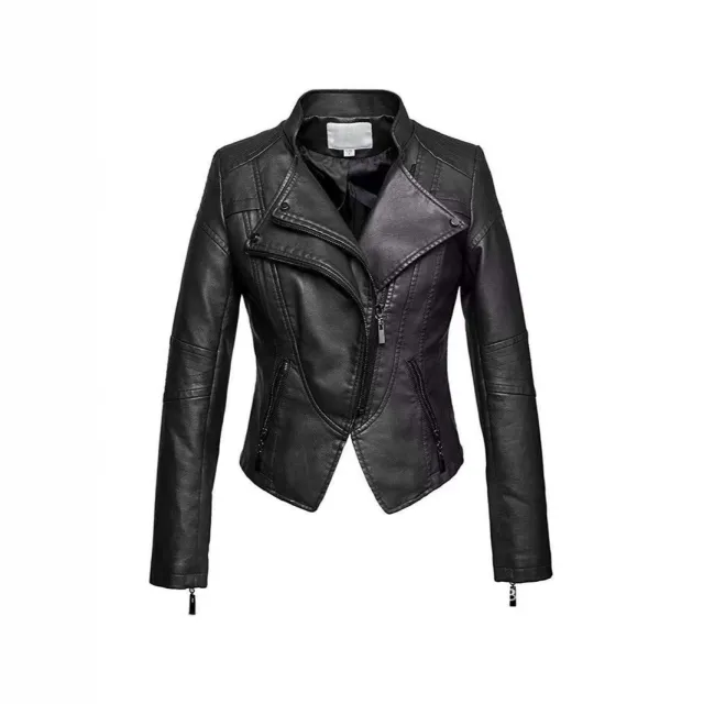 New Women's Leather Top Coat European And American Fashion Motorcycle Slim Fit Short Leather Jacket Jacket Zipper One Generation Black - Shop at LoveMi